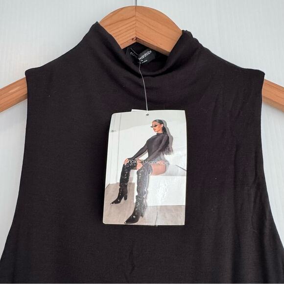 🆕 Naked Wardrobe sleeveless mockneck tank top black NWT size medium - Picture 4 of 9